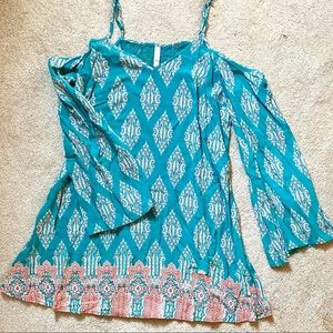 Teal Long Sleeve Cold Shoulder Dress, Medium